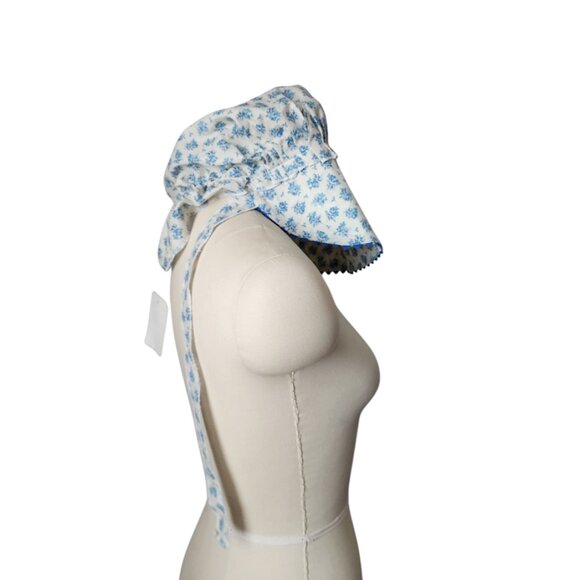 VINTAGE Prairie Cottagecore Blue Floral Sun Bonnet Hat with Ruffle Ties NEW - Picture 3 of 10